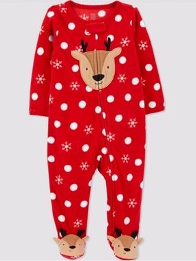 Red Polka Dot Reindeer Baby Holiday Footed Onesie Footie